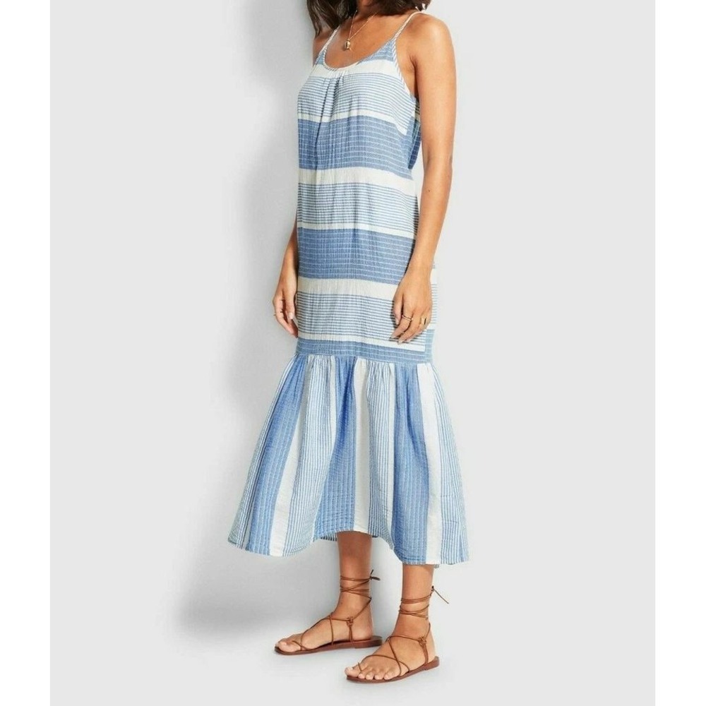 Seafolly Pacific Jacquard Midi Dress Womens S Blue White‎ Striped Boho Beach